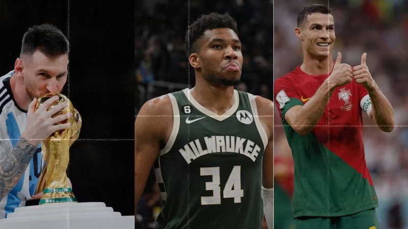 Giannis Antetokounmpo, the 6’11” Phenom, Offers His Goalkeeping Services to Lionel Messi and Cristiano Ronaldo, 40 Days After Their Elimination