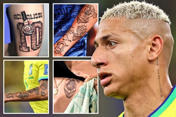 Emerson Royal of Spurs playfully cracks a joke about Richarlison’s recent tattoo